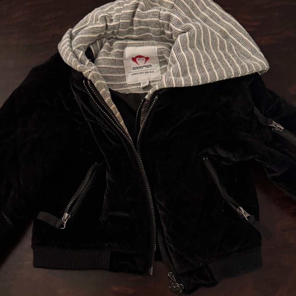 Appaman Black Pea Coat with Striped Hood